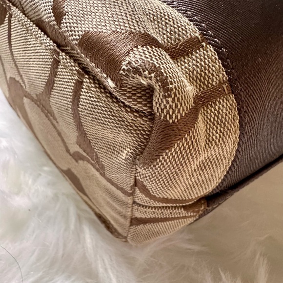 Coach Signature Stripe Tote Bag Brown and Tan Classic Style - Picture 5 of 15